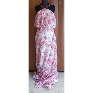 Allure Bridals sz 10 flowing bridesmaids cottagecore halter floral  dress